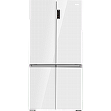 מקרר 4 דלתות מקפיא תחתון 681 ליטר Haier HRF 825FW עם יצרן קרח חשמלי והתקן שבת מובנה גימור זכוכית לבנה